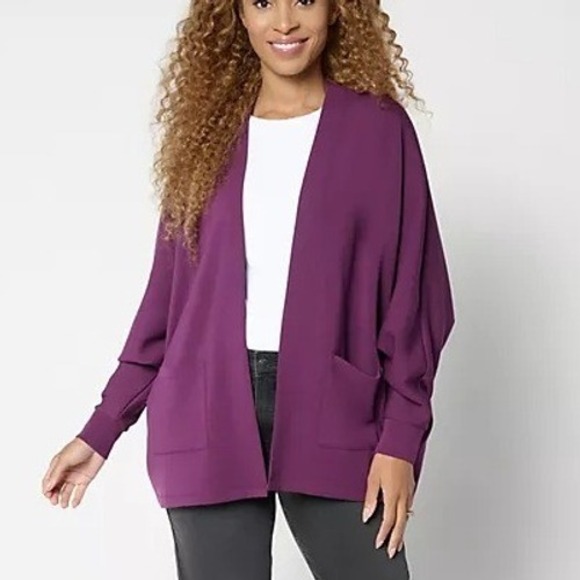 Belle by Kim Gravel Sweaters - Belle Kim Gravel Cardigan Womens Medium Roasted Fig Scuba Luxe Bat Wing A703691